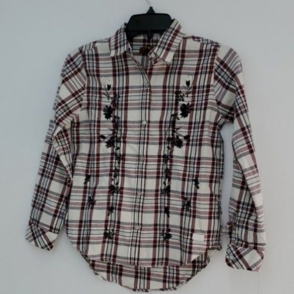 NEW 7 For All Mankind Girls Plaid Flannel Shirt in Zinfandel Plaid L and M - Picture 3 of 11